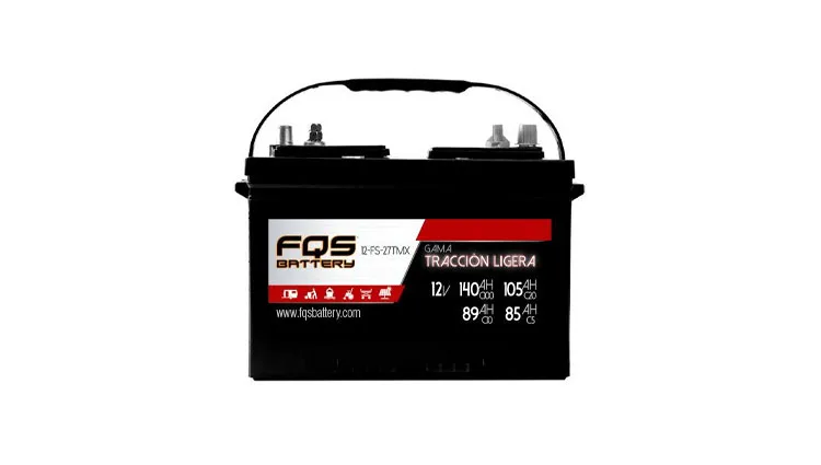 Batería FQ12-FS-27-TMX de la gama de Tracción Ligera de FQS Battery, con tecnología Flooded de Ácido Libre.