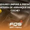 ¿Se puede limpiar la batería del coche con agua a presión? En FQS Battery no lo recomendamos: el uso de agua a presión bajo el capó puede causar cortocircuitos, fallos en sensores, oxidación y averías en componentes como alternador, bobinas, ECU o fusibles. Descubre cómo limpiar y proteger la batería de arranque de forma segura.