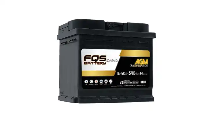 FQS50AGM.0, batería de la marca FQS BATTERY con tecnología AGM para vehículos con sistema Start & Stop. 12V 50AH 540A(EN).